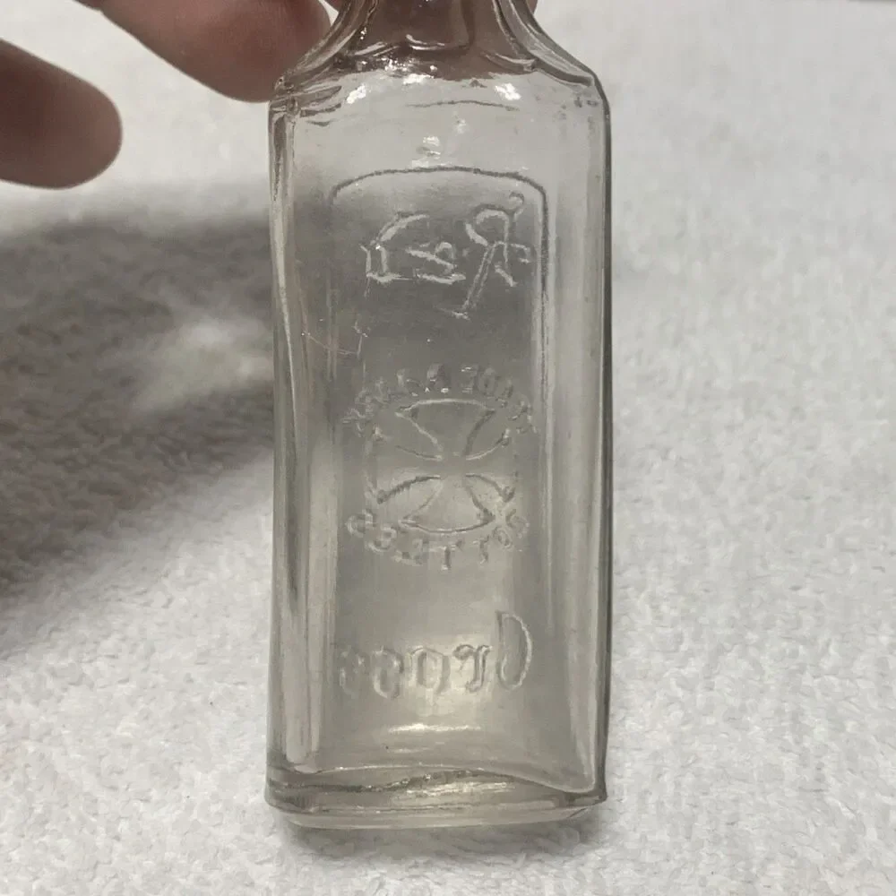 Vintage 4” Red Cross Clear Glass Bottle, Trademark Bottles